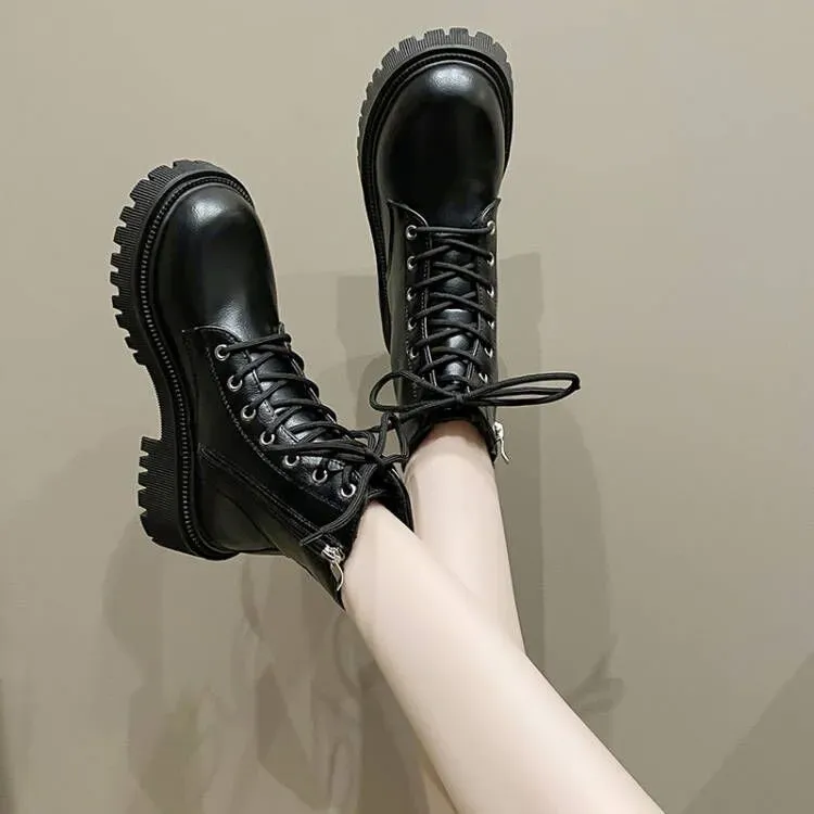Free Shipping 2024 New Boots British Style Plush Thickened Fashionable Thick Soled For Womens Ankle Boots In White And Black 35-42 Size