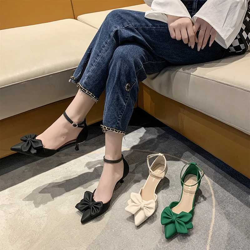 Summer Womens Shoes Fashion 2024 New Low Boot Bow Knot Sandals Sexy Baby Head Stiletto Party Light Sandals De Mujer Y241023