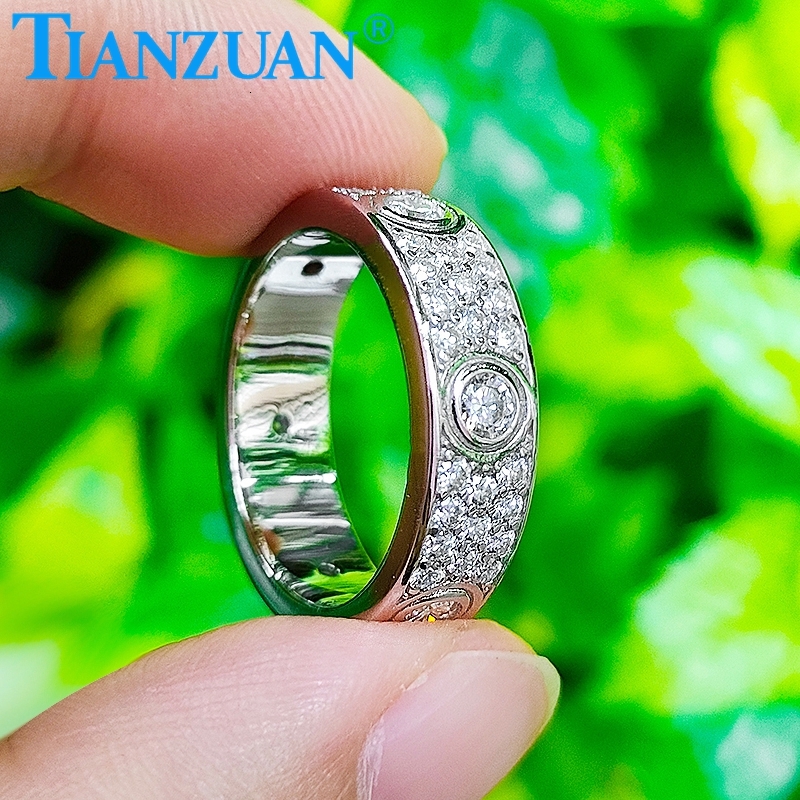 sier solid rings Classic Love Three Rows Of Eternity Moissanite dia Wedding Engagement Ring Ladies men