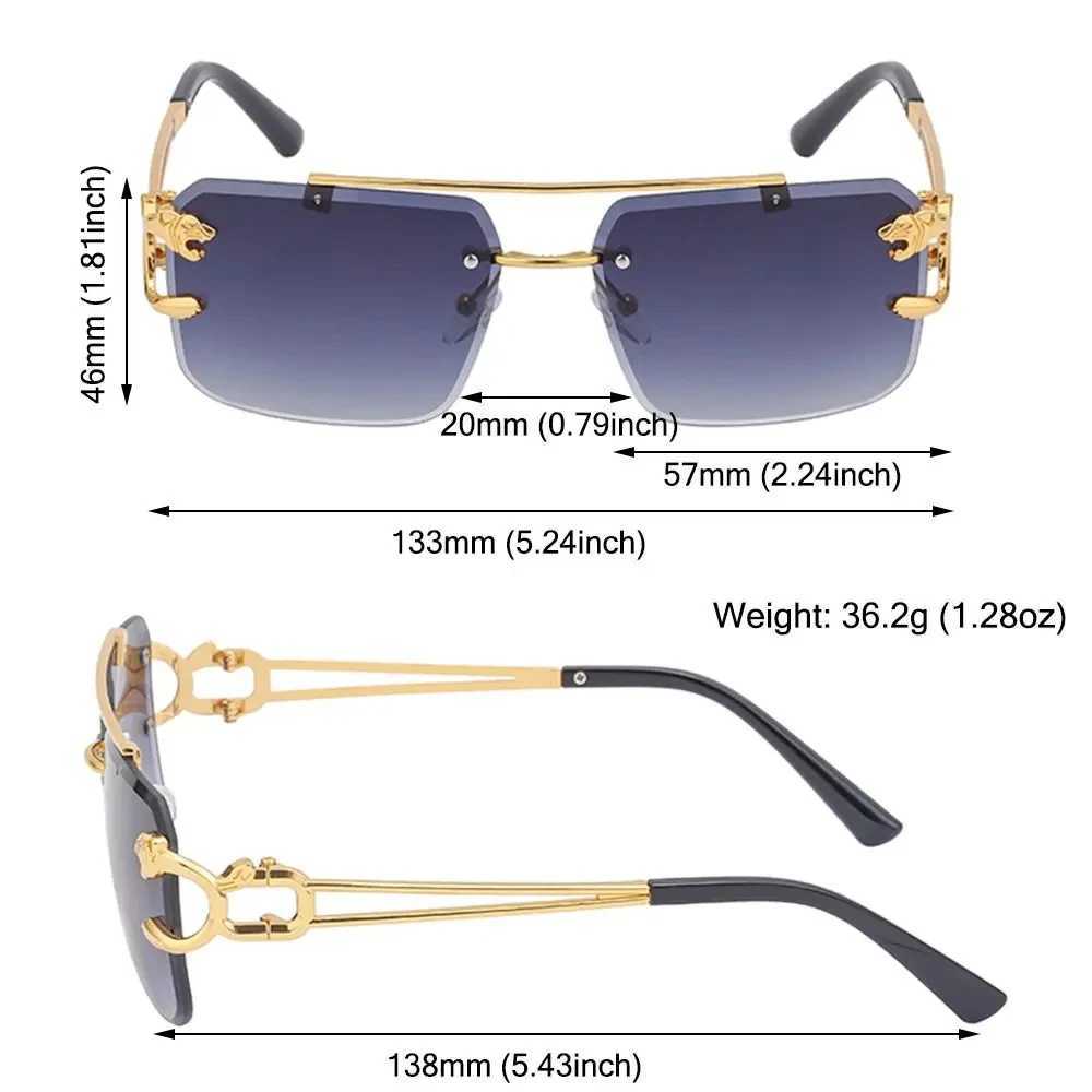 Retro frameless sunglasses for men fashionable oversized square sunshade glasses new dual bridge gradient UV400 sunglasses W241015