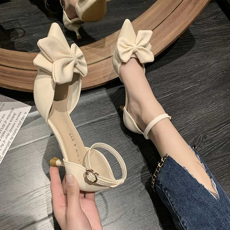Summer Womens Shoes Fashion 2024 New Low Boot Bow Knot Sandals Sexy Baby Head Stiletto Party Light Sandals De Mujer Y241023