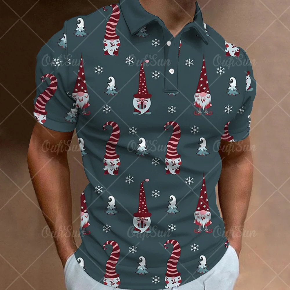 Simple Polo T-Shirts For Men 3d Christmas Print High-Quality Mens Clothing Loose Oversized Shirts Street Short Sleeves 241014