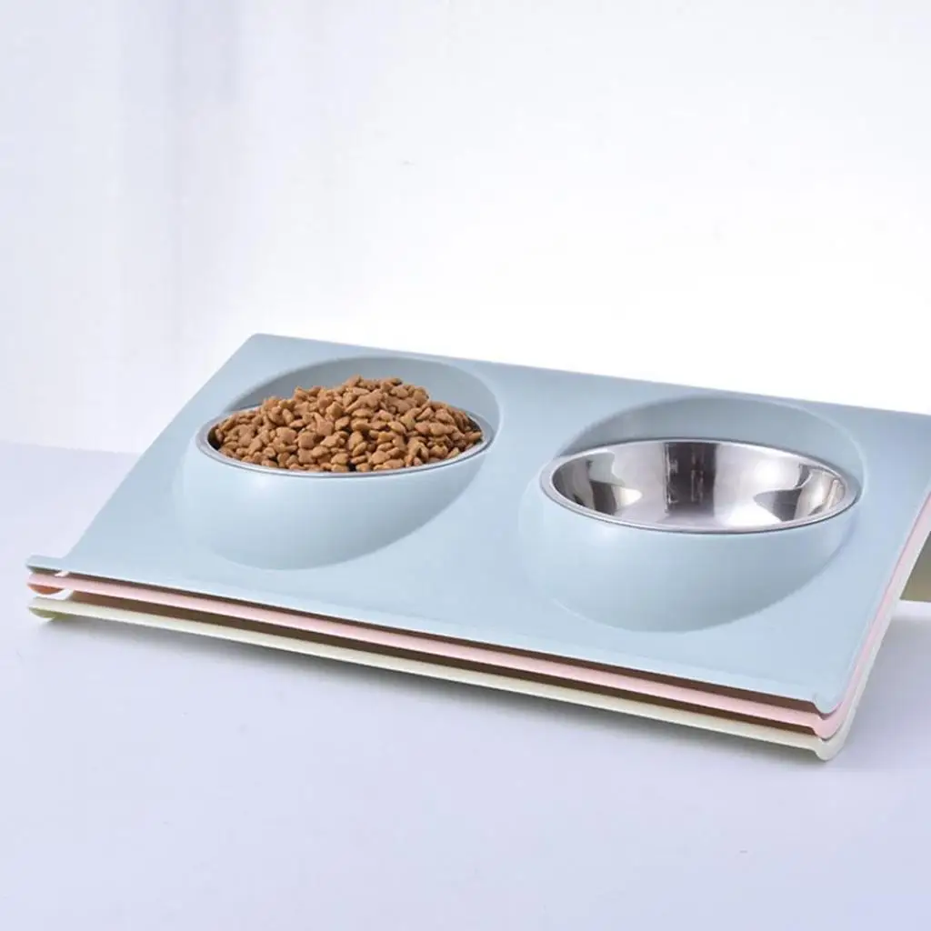 1 Set Pet Bowl Dual Bowl Design Stainless Steel Dog Cat Puppy Feed Food Water Dish Pet Supplies Dog Cat Accessories 고양이 밥그릇