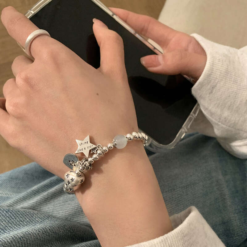 Bracelet sier bead heart-shaped star bracelet for women fashionable light niche high-end heavy industry jewelry