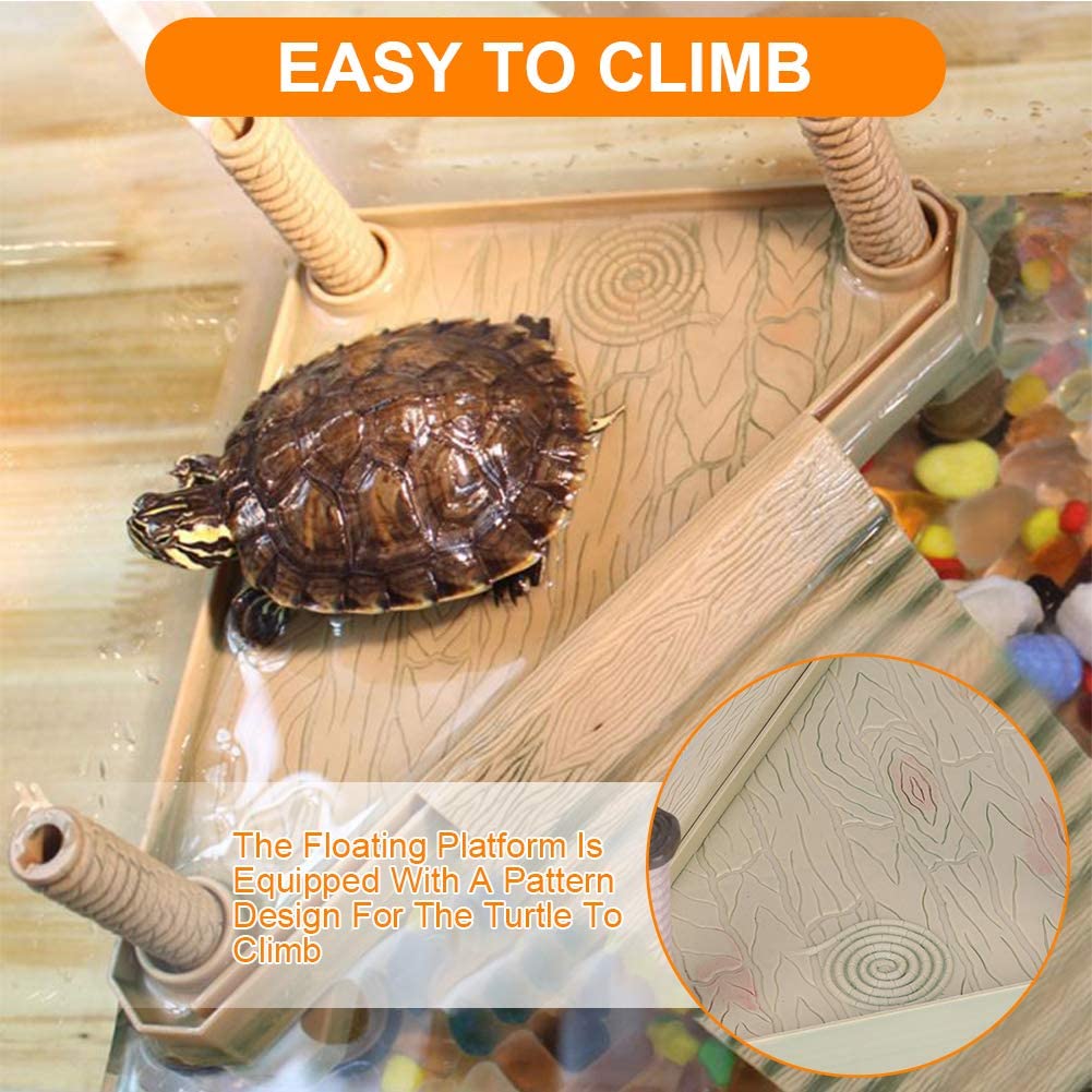Turtle Floating Platform Decorative Reptile Pier Floating Basking Platform with Ramp Ladder