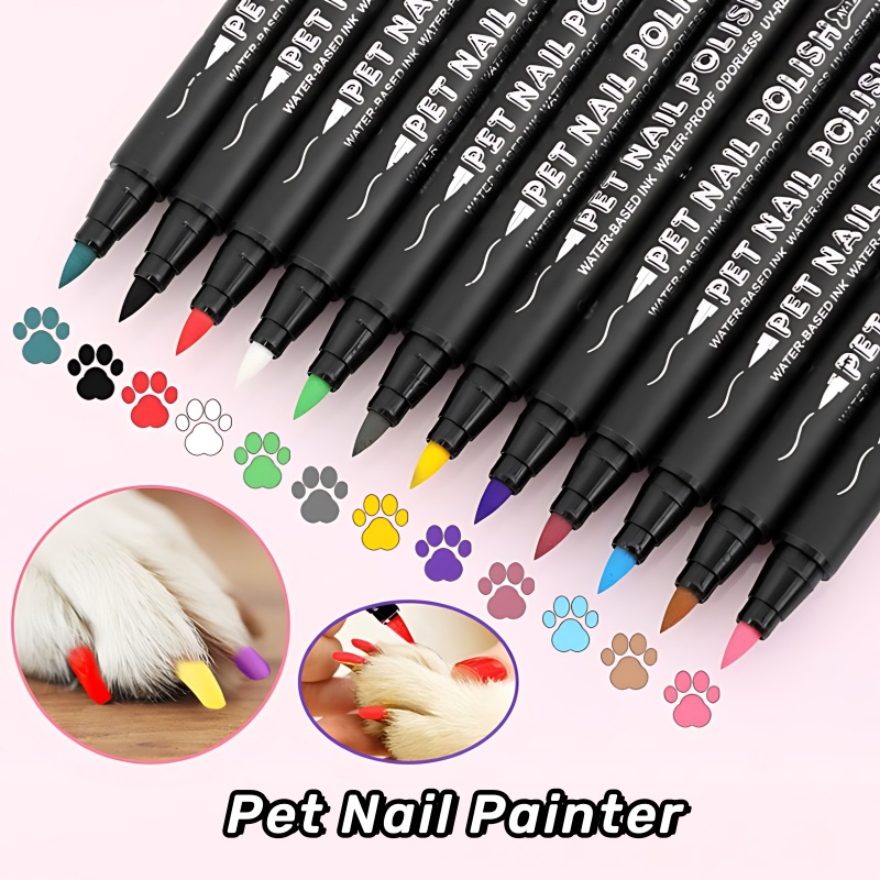 New 12 Colours DIY Colouring Pet Nail Pen Soft Tip Nail Pen Doodle Pen for Pets Pet Supplies Hook & Line 3in1 Soft Tip Nail Pen