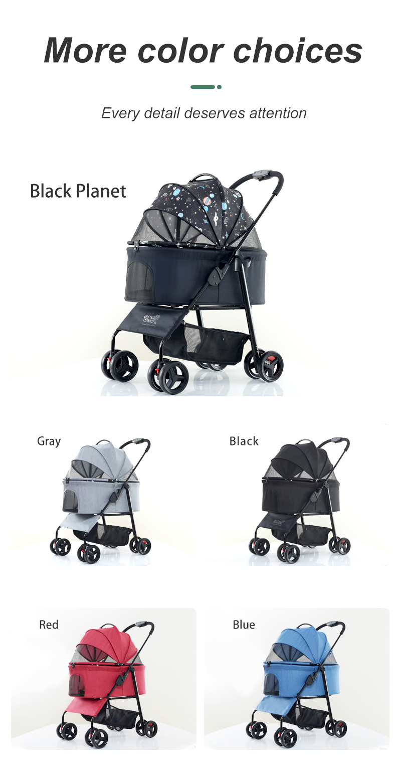 Pet Stroller Cat Dog Stroller With Storage Basket Foldable Lightweight Dog Carrier Trolley Jogging Stroller