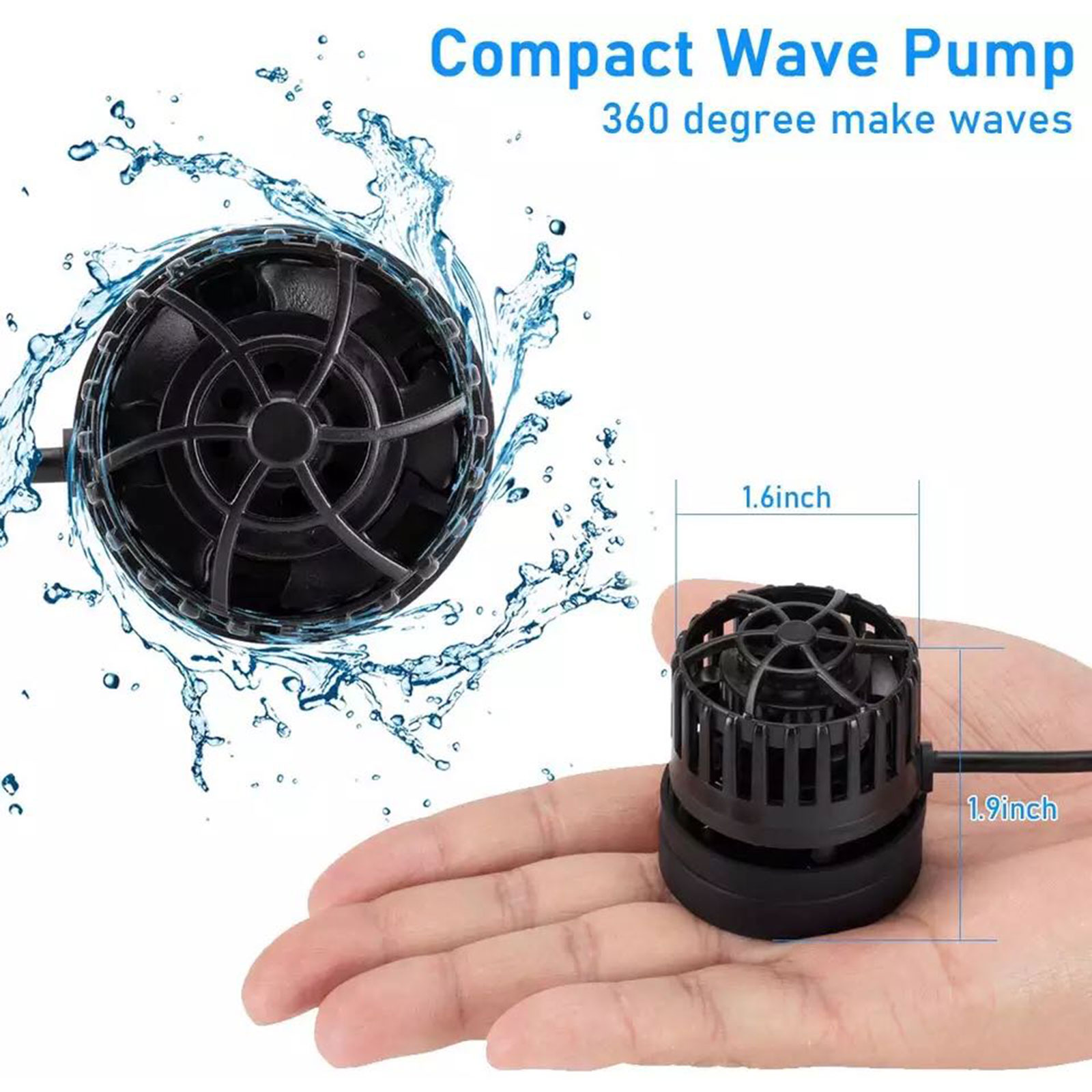 ZKSJ Mini Aquarium Wave Pump 3000L/H DC12V Ultra Quiet 6 Wave Modes Suitable for Fish Tanks and Aquariums