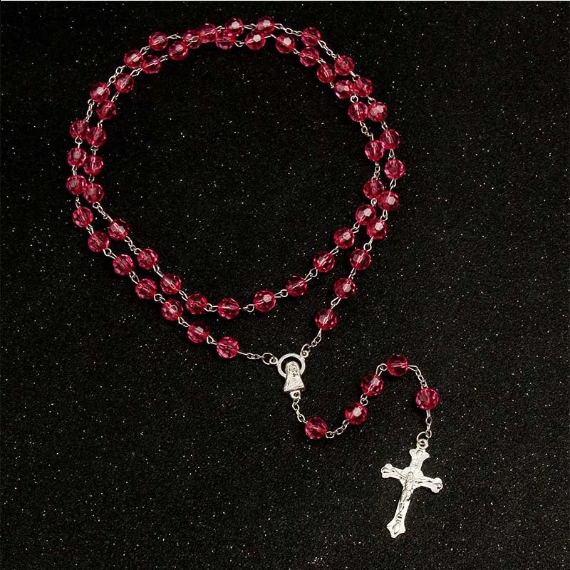 8mm fashion rosary ladies necklace high quality diy Jesus Christian cross and pendant long chain jewelry 241014