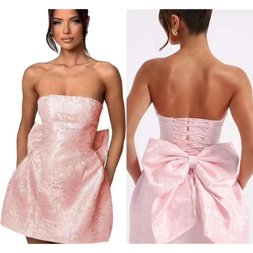 Dresses Lovely Pink Homecoming With Big Bow Back A E Strapless New Sexy Lace-Up Backless Mini Short Tail Prom Party Gowns Bm3221 less