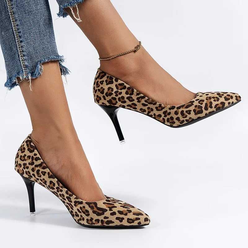 Leopard Print High Heels Pumps Womens 2023 Autumn Pointed Toe Thin High Heels Party Shoes Womens Designer Slippers on Dresses Y241023