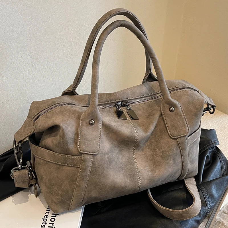 Maillard Khaki Suede Handbag for Women Large Quality Nubuck Leather Female Retro Crossbody Bag Ladies Big Shoulder Bags 240924