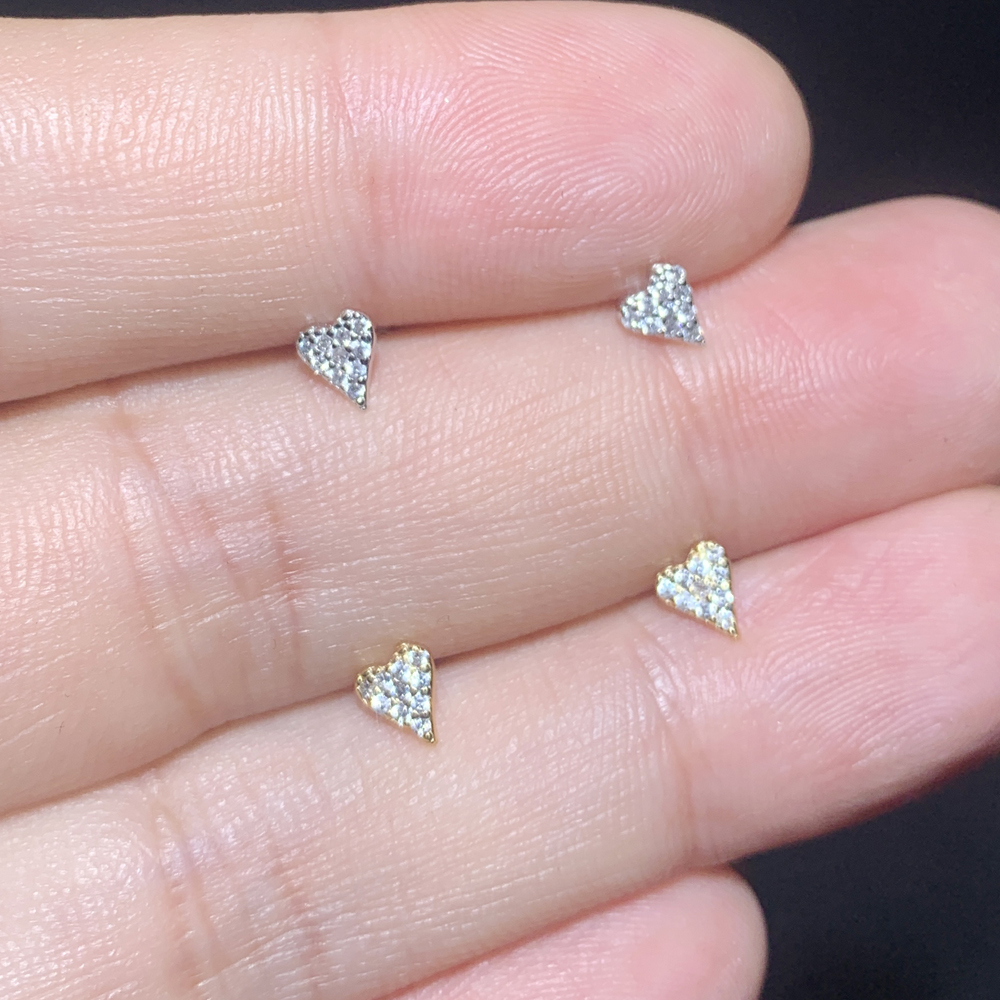 Sterg Sier Mini Love Heart Stud Earrings for Women with Cubic Zirconia