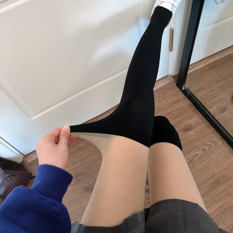 2025 new designer autumn and winter fine stockings white thigh women fashion s JK black high tube socks spliced fake calf socks