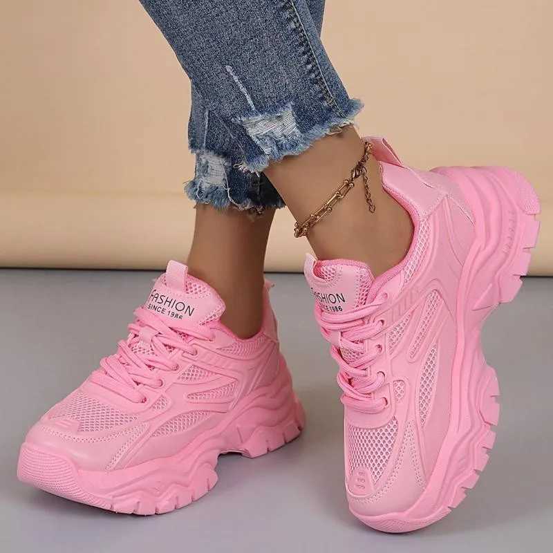 Spring Purple Platform Sneakers Breathable Slip On Chunky Shoes Women 2024 Woman Lace-up Fashion Comfortable Thick Sole ShoesLX241015