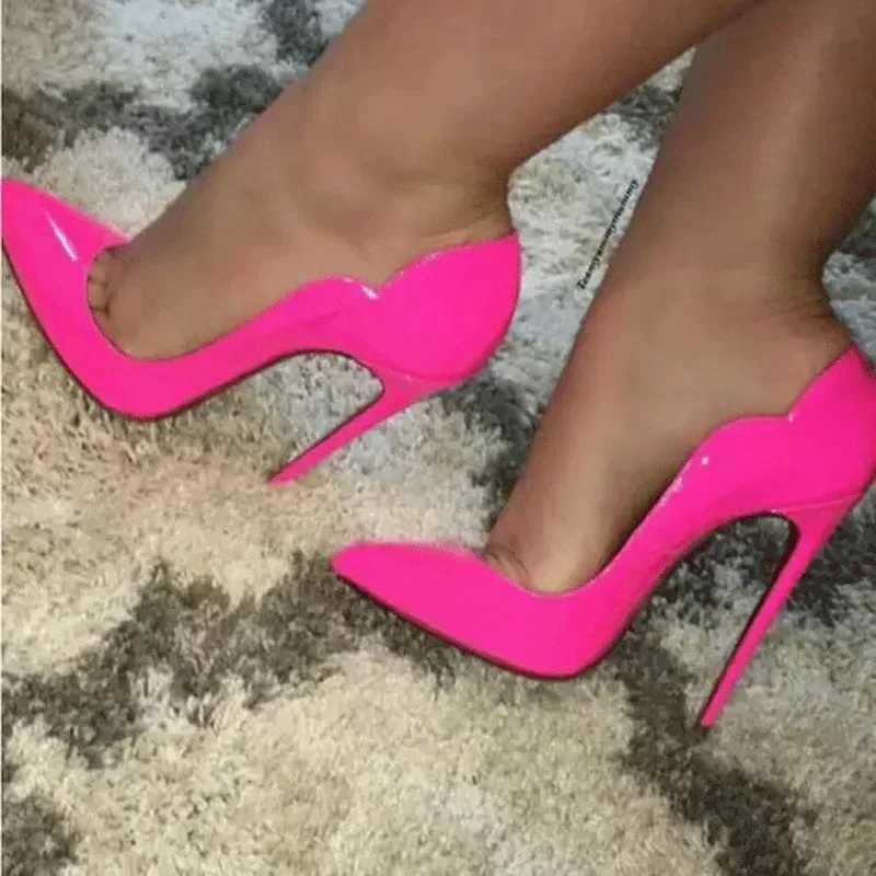 Pink Curl Upper Women Patent Pointed Toe Stiletto High Heels Sexy Ladies Party Dress Shoes Club Dance Pumps Plus SizeXJ250221