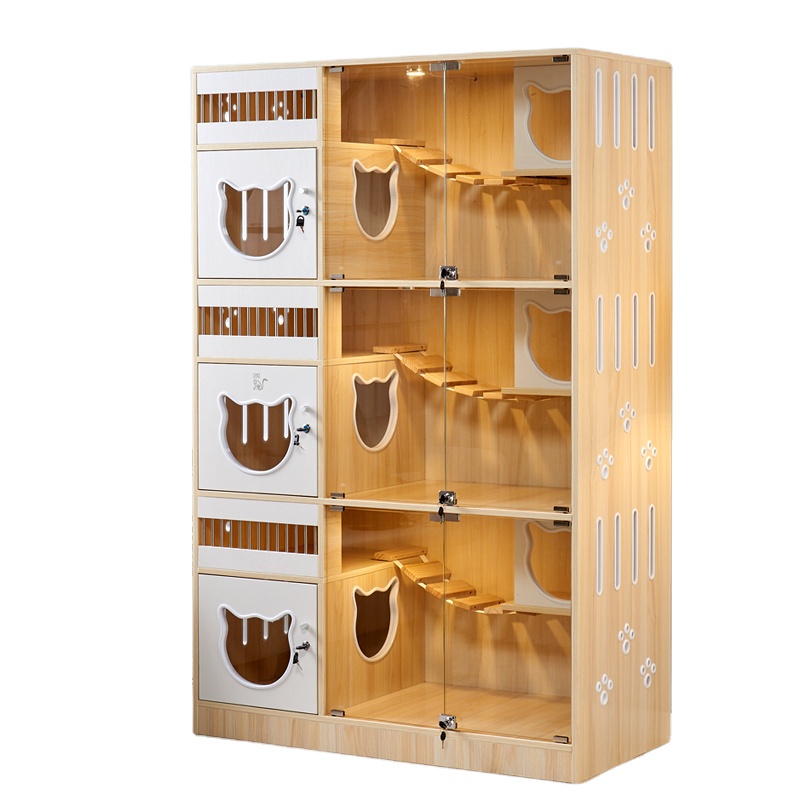 Factory Directly Supply OEM & ODM Solid Wood Luxury Multifunctional Cat Villa Cat Tree House Cat Cage