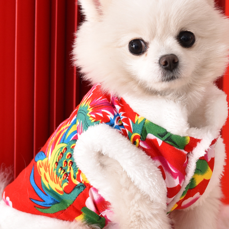 Autumn Winter Thickening Plush Coat traditional Chinese garments for Small Dogs Puppy T-Shirt Fleece Pullover Pet Clothing