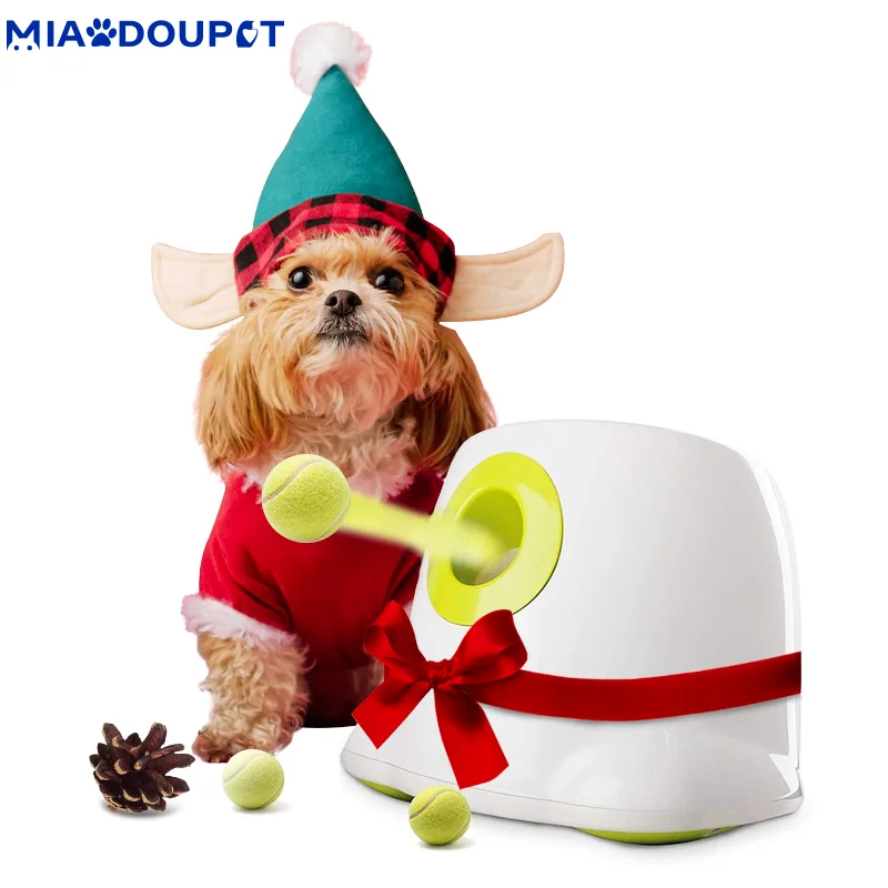 MIAODOUPET Tennis Launcher Automatic Throwing Machine Pet Ball Throw Device 3/6/9m Section Emission with 3 Balls Dog Training
