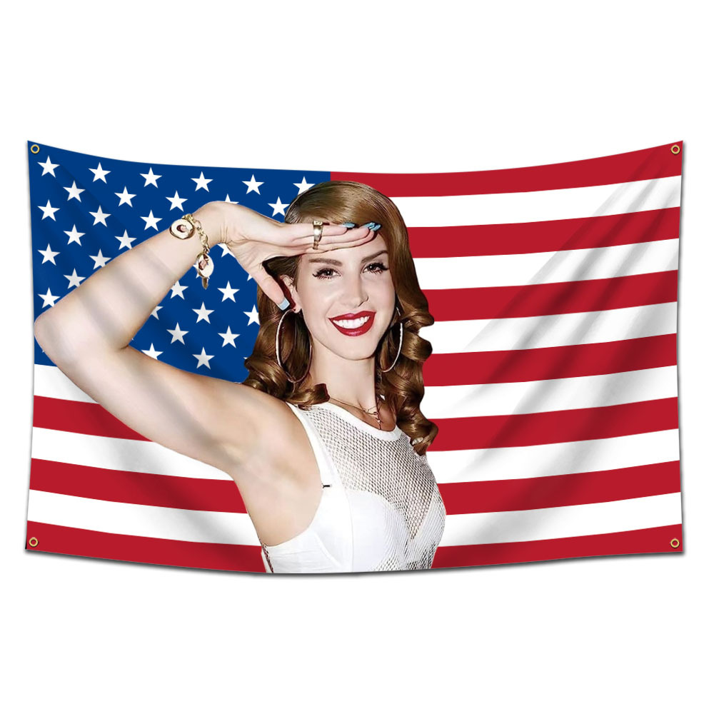Lana DelRey Pink American Flag Banner With 4 Brass Grommets Funny Tapestry 100D Polyester Room Celebrity Flags For Dorm Bedroom Decoration 3*5ft 0017
