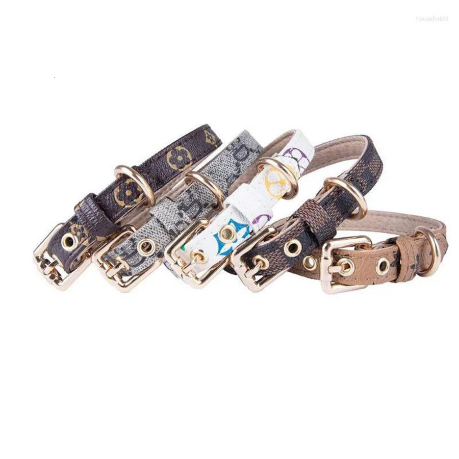 Dog Collars Designer Leashes Adjustable PU Leather Pet Fashion Letters Print Old Wers For Cat Necklace Durable Neck Decoration Accessory