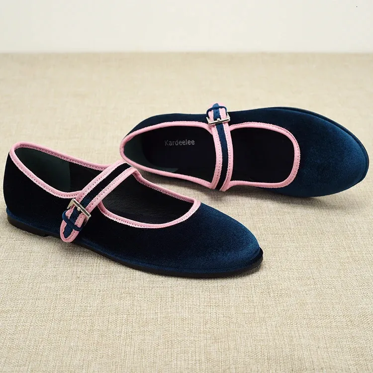 Spanish style Round Toe Womens Veet Flats Fashion Mary Jane Women Shoes Green Blue Brown 240705 241121