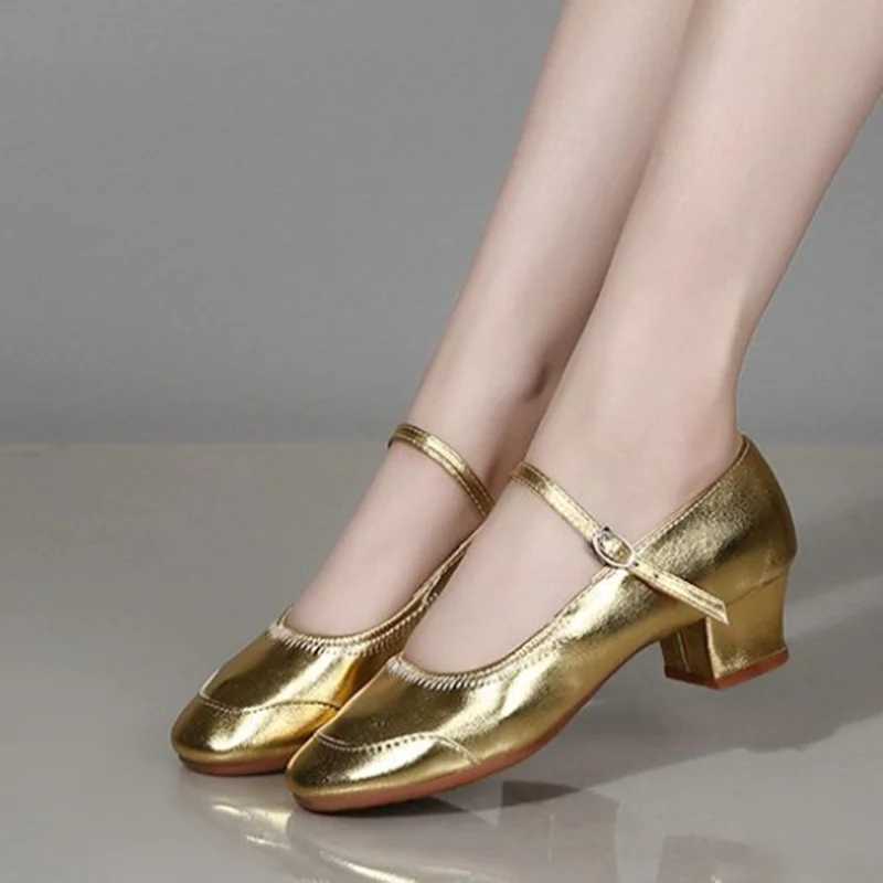 Sapatos Femininas Womens Fashion Sweet Gold Weight Ballet High Heels Womens Classic Silver Round Toe Dance Shoes A175 Y241014