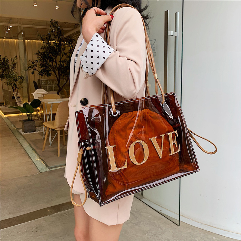 Free Shipping Designer Shoulder Casual Totes Waterproof PVC Bag For Women 2024 Summer Beach Travel Handbag Large Capacity Clear Designer Bag Luxury Ba