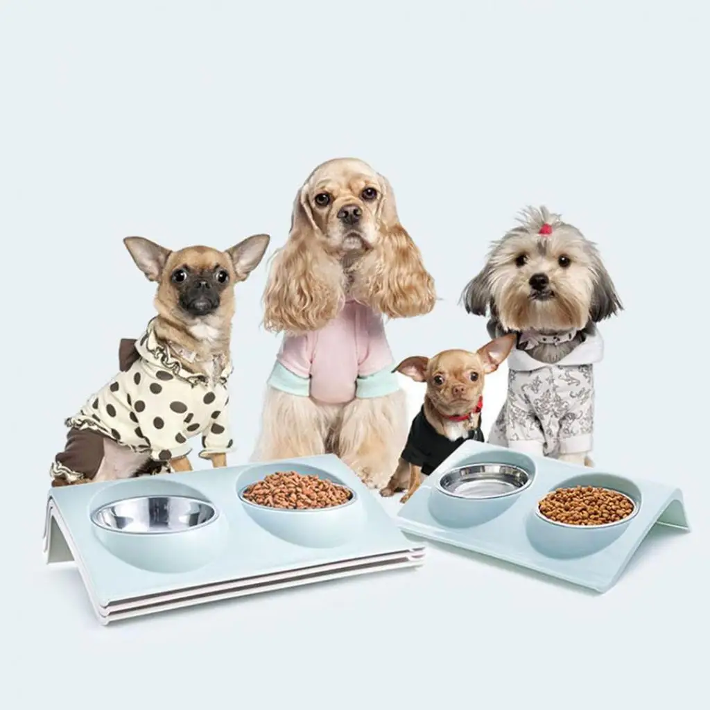 1 Set Pet Bowl Dual Bowl Design Stainless Steel Dog Cat Puppy Feed Food Water Dish Pet Supplies Dog Cat Accessories 고양이 밥그릇