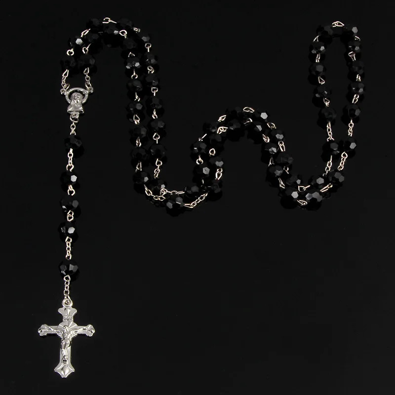 8mm fashion rosary ladies necklace high quality diy Jesus Christian cross and pendant long chain jewelry 241014