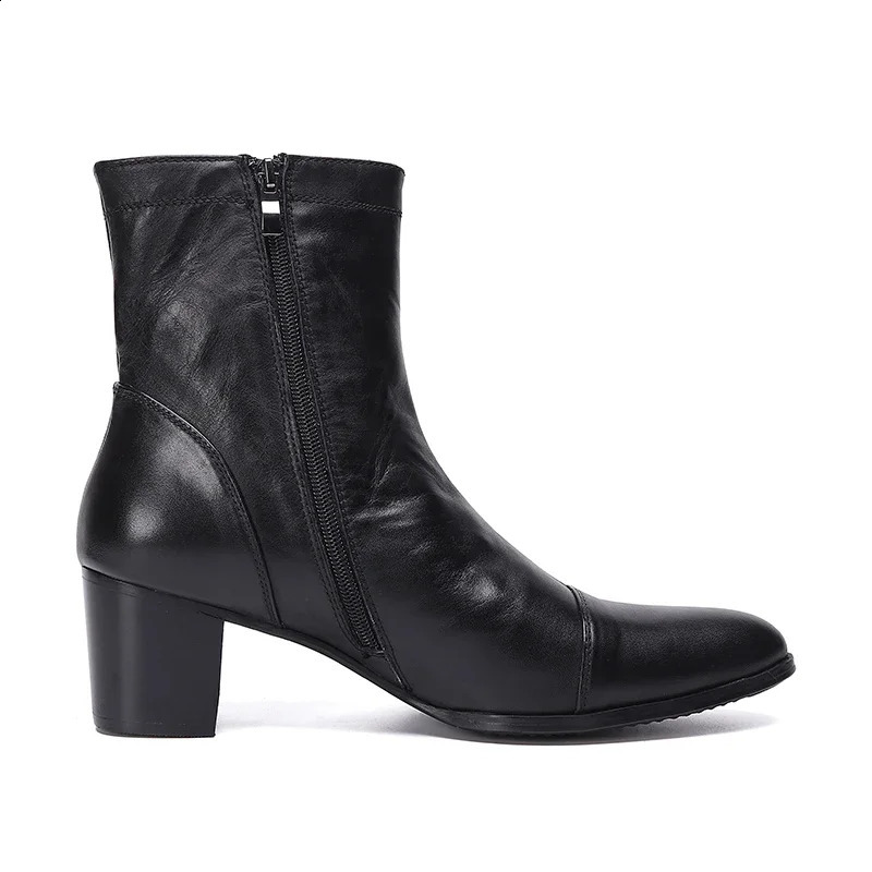 British style mens high heels plus size wedding ball formal shoes leather toe black short boots 241014