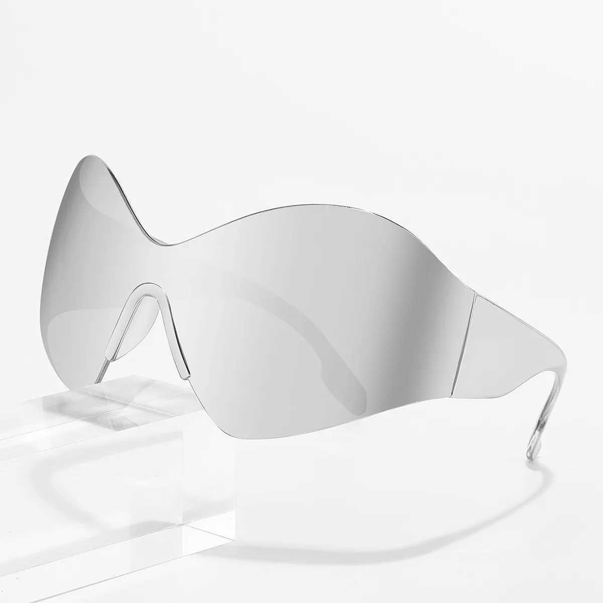 Oversized Rimless Sunglasses for Women One Piece fashion Brand Cyberpunk Mask Butterfly Sun Glasses Lady Retro 2000s Big Goggle W250621