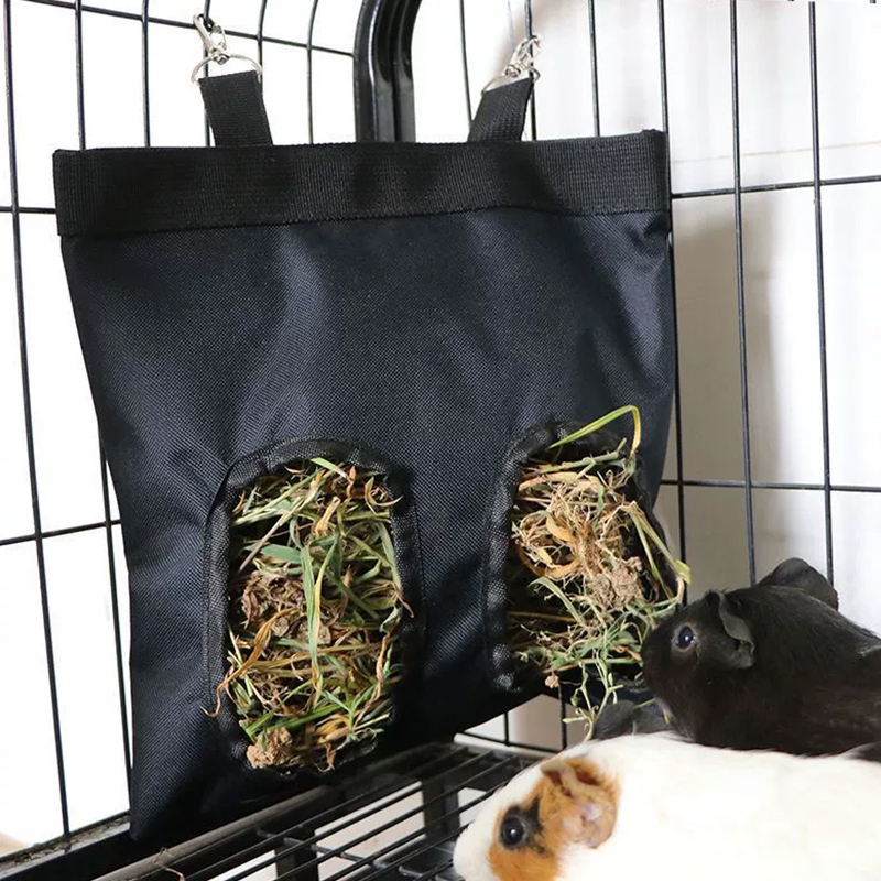 2Holes Hanging Hay Bag for Bunny Guinea Pigs Small Animal Feeder Rabbit Food Dispensers Bag Cage Accessories Pet Feeding Bag