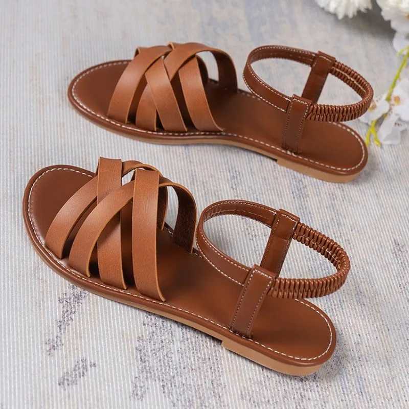 Summer new womens flat Roman shoulder strap sandals with non slip rubber sole Y241014