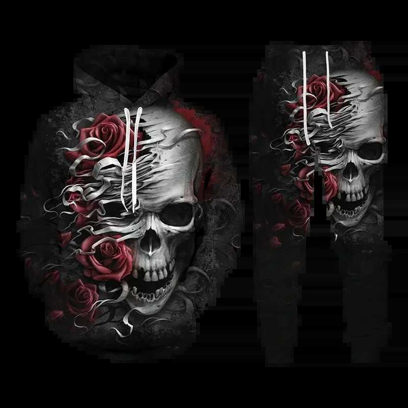 Skull 3D Print Men Punk Hoodie Suit Tracksuit/Pants Goth Skeletons Pullover Casual Streetwear Oversize Autumn Winter Hot-sellingXJ241015