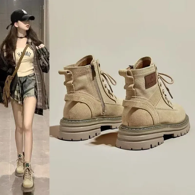 Martin Women's Boots 2024 New Winter Style Mid-High Work Ankle Boots Yellow Thick Bottom Short Polyester Ing Eva Insole