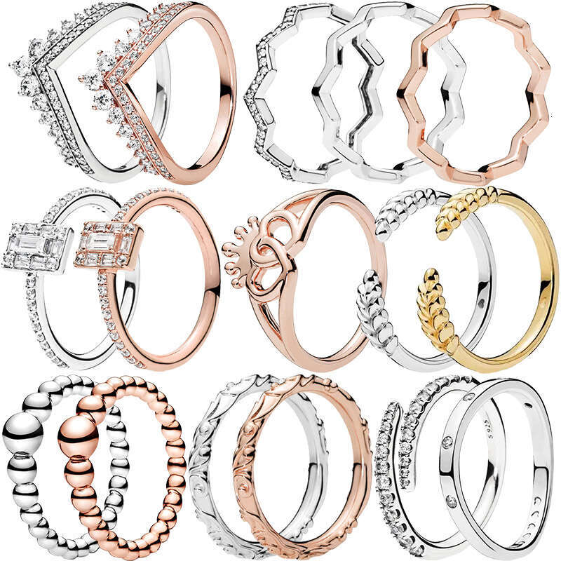 925 Sterling Silver Rose Gold Wishbone Heart Crown Wheat Grains Clear Zircon CZ Open Rings For Women Anniversar Wedding Jewelry Designer Ring Gift Wholesale