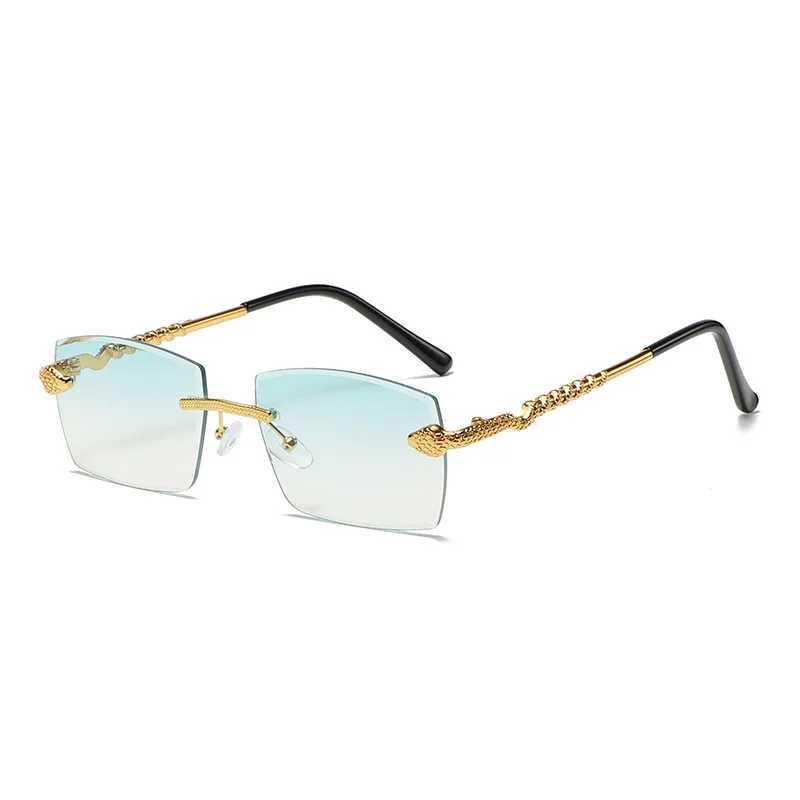 New polygonal frameless sunglasses for women retro snake decoration transparent ocean lens glasses mens sunglasses UV400 shade W241015