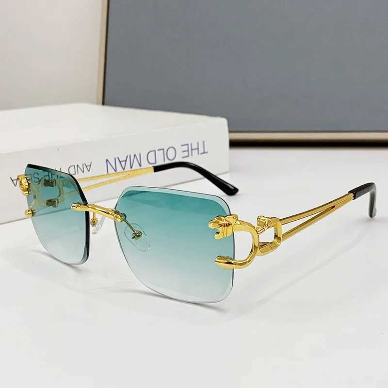 Retro frameless sunglasses for men fashionable oversized square sunshade glasses new dual bridge gradient UV400 sunglasses W241015