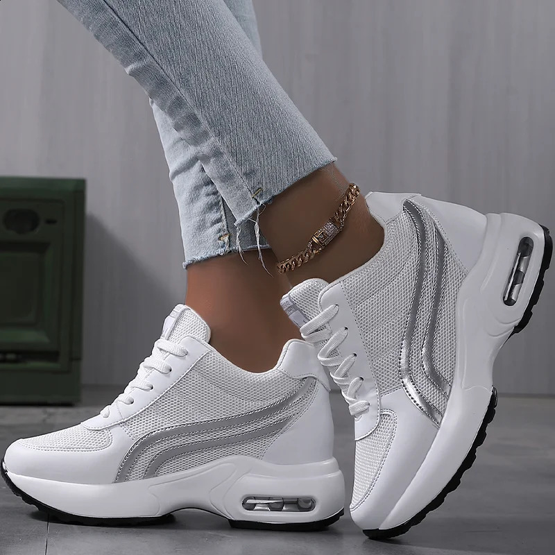 Women Air Cushion Sneakers Mesh White Running Sport Outdoor Elevator Heightening 8cm Female Casual Walking Shoes 241015