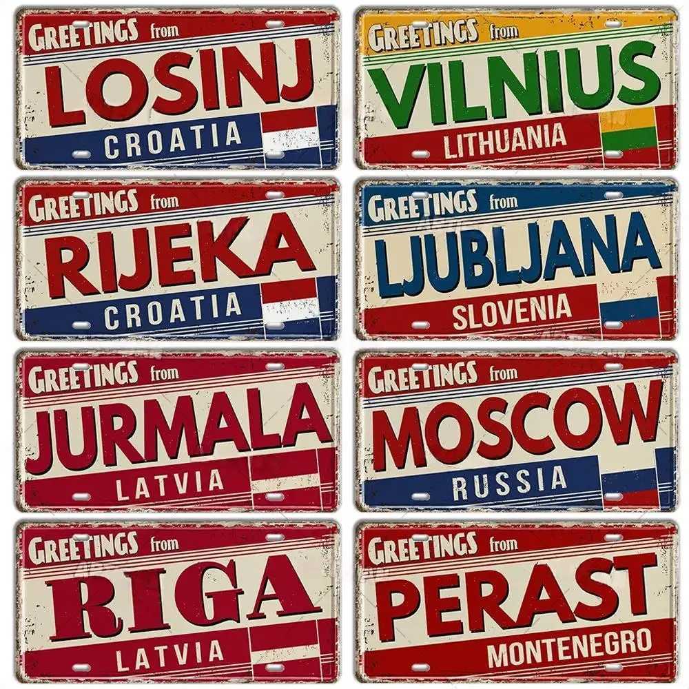 Romania Hungary Slavic Croatia Estonia Latvia Ukraine Russia Lithuania License Plate Landmark Metal Sign City Plaque Wall DecorXJ241010