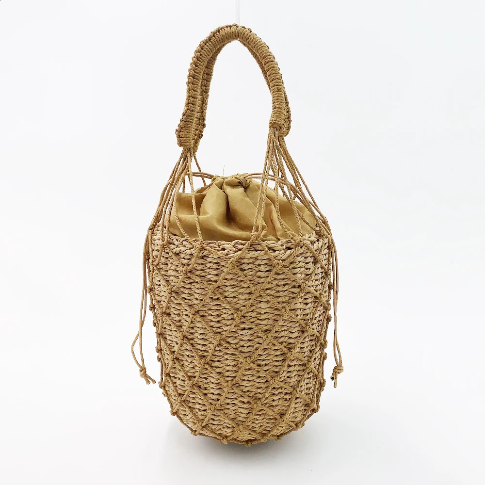 2 womens handbags grass rope mesh bag Bohemian summer beach handmade water bucket 241014