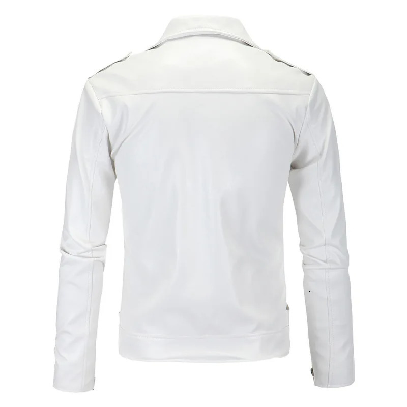 Black White Faux Leather Jacket Spring Autumn Slim Fit Mens Motorcycle With Zipper Casual Male Coat Outerwear Tops 240930