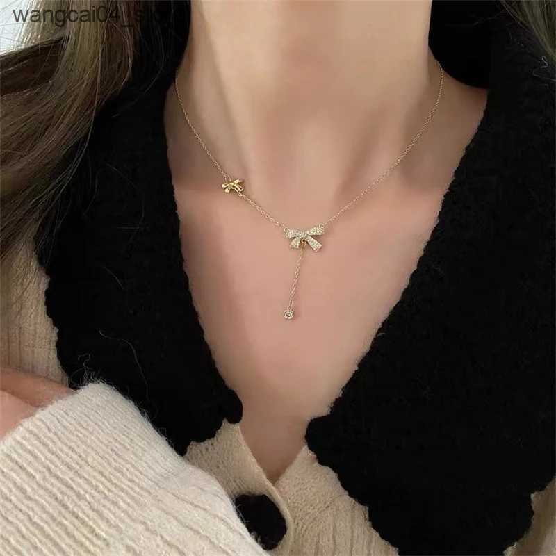 Pendant Necklaces 2024 Trending Fashion Bow Pendant Necklace For Women Korean Sweet Romantic Clavicle Chain Choker Birthday Party Jewelry Gift New L24 - view 5