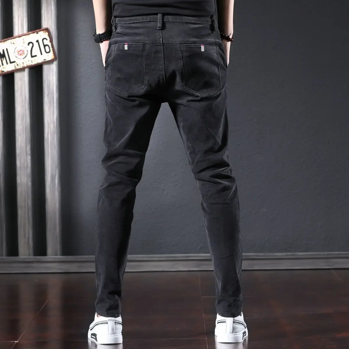With Pockets Mens Jeans Elastic Stretch Male Cowboy Pants Tapered Trousers Grunge Y2k Korean Style Premium Xs Harajuku 241008