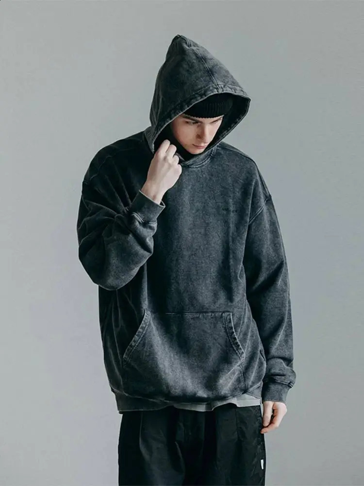 100%Cotton Black Acid Wash Hoodies Mens Casual Clothing Vintage Unisex Oversized Hip Hop Sweatshirts Male Pullover Y2K Clothes 241015