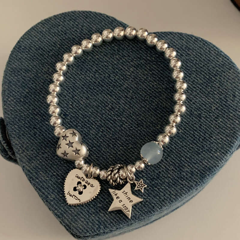 Bracelet sier bead heart-shaped star bracelet for women fashionable light niche high-end heavy industry jewelry