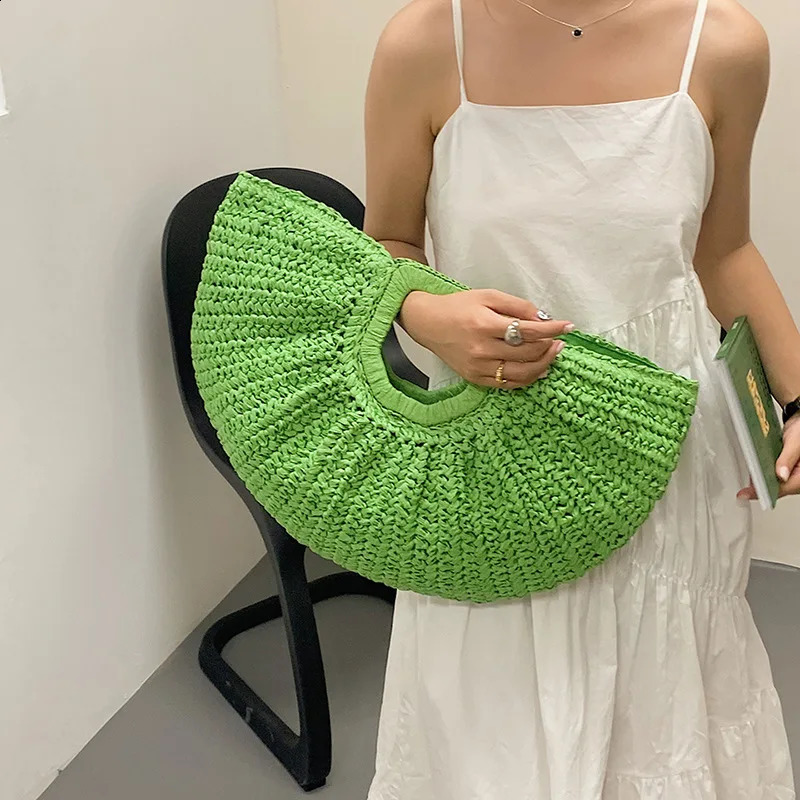 Moon Bag Beach Vacation Straw Vine Weaving Handbag Womens Summer Large Capacity Shoulder Shopping 241014