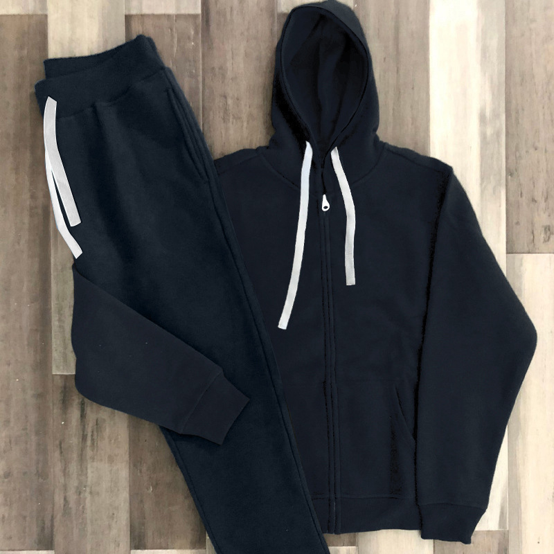 Men's Winter Tracksuits with Zip-Up Hood - Two Piece Set Including Warm Sweatshirt & Sporty Pants