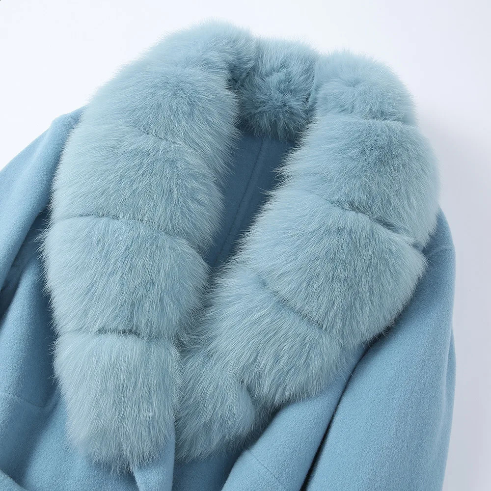 Womens Long Wool Coat Winter Long Hair Leather Jacket Detachable Fluffy Autumn Fox Fur Gough Womens Coat S3565 241015